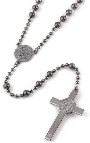 مسبحة Luomu من الفولاذ المقاوم للصدأ 6 مم، قلادة مسبحة بسلسلة طويلة 21 بوصة مع صندوق هدايا معدني من مايكل/عذراء للرجال والنساء in Kuwait