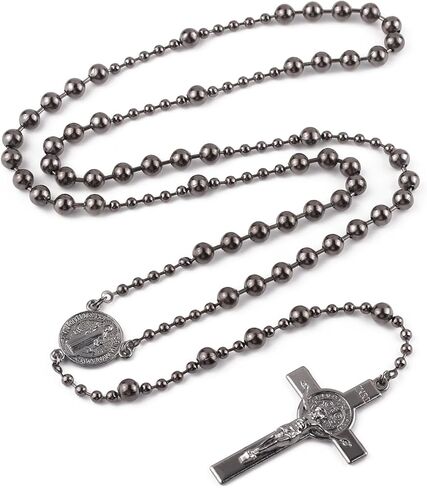 مسبحة Luomu من الفولاذ المقاوم للصدأ 6 مم، قلادة مسبحة بسلسلة طويلة 21 بوصة مع صندوق هدايا معدني من مايكل/عذراء للرجال والنساء in Kuwait