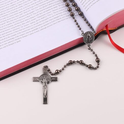 مسبحة Luomu من الفولاذ المقاوم للصدأ 6 مم، قلادة مسبحة بسلسلة طويلة 21 بوصة مع صندوق هدايا معدني من مايكل/عذراء للرجال والنساء in Kuwait