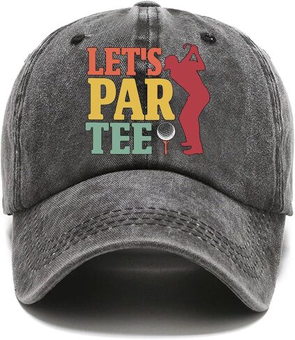 Pishovi Let's Par Tee Fun Distressed Washed Black Baseball Cap, Vintage Adjustable Cotton Cap, Funny Retirement Gift for Man, Christmas Birthday Gifts for Dad Grandpa Golf Lover, Black, 7-7 1/4 in Saudi Arabia