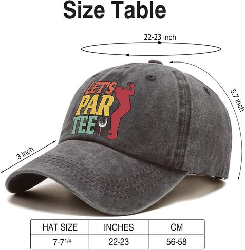 Pishovi Let's Par Tee Fun Distressed Washed Black Baseball Cap, Vintage Adjustable Cotton Cap, Funny Retirement Gift for Man, Christmas Birthday Gifts for Dad Grandpa Golf Lover, Black, 7-7 1/4 in Saudi Arabia