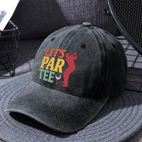 Pishovi Let's Par Tee Fun Distressed Washed Black Baseball Cap, Vintage Adjustable Cotton Cap, Funny Retirement Gift for Man, Christmas Birthday Gifts for Dad Grandpa Golf Lover, Black, 7-7 1/4 in Saudi Arabia