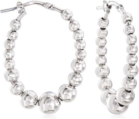 Ross-Simons Italian Sterling Silver Beaded Oval Hoop Earrings, Sterling Silver, not known in Saudi Arabia