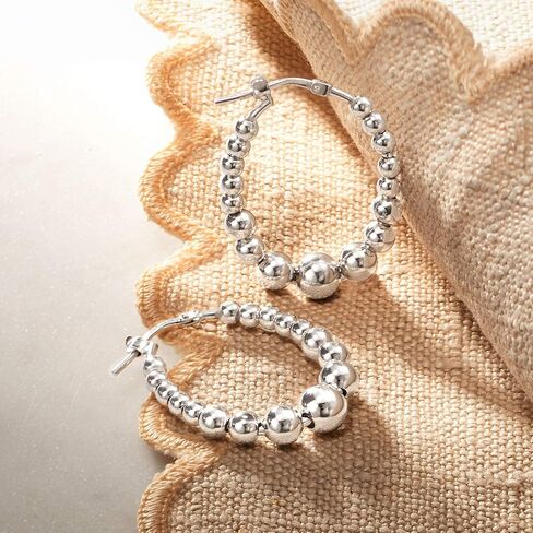 Ross-Simons Italian Sterling Silver Beaded Oval Hoop Earrings, Sterling Silver, not known in Saudi Arabia