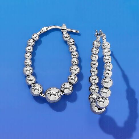 Ross-Simons Italian Sterling Silver Beaded Oval Hoop Earrings, Sterling Silver, not known in Saudi Arabia