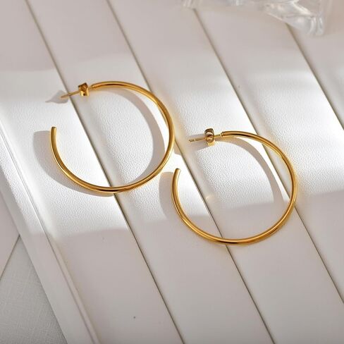 14K الذهب هوب الأقراط للنساء الفضة هيبوالرجينيك 30mm الأطواق المفتوحة التيتانيوم الأقراط للآذان الحساسة رقيقة هوب الأقراط خفيفة الوزن النيكل الحرة in Kuwait
