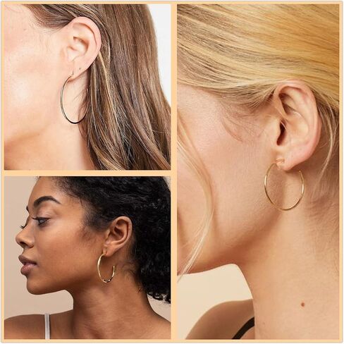 14K الذهب هوب الأقراط للنساء الفضة هيبوالرجينيك 30mm الأطواق المفتوحة التيتانيوم الأقراط للآذان الحساسة رقيقة هوب الأقراط خفيفة الوزن النيكل الحرة in Kuwait