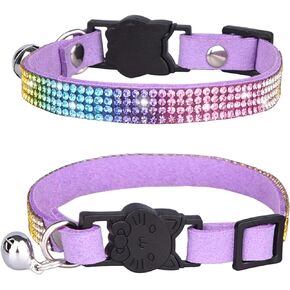 Pet Collar, Rhinestone Cat Collar with Bell Breakaway Adjustable Safety Buckle for Cat Kitten Dog (XS, Black)
