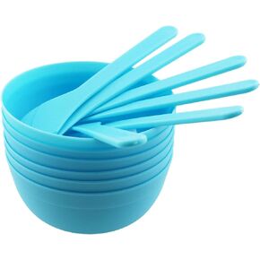 TAODAN DIY Slime Making Tools 6PCS Blue PP Plastic Glue Mixing Bowls with 6PCS Glue Mixing Spoons for Funny Craft Making Arts