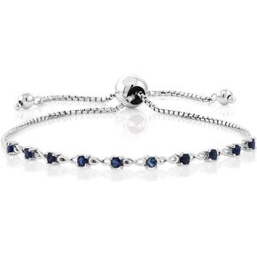 Gem Stone King 925 Sterling Silver Blue Created Sapphire Adjustable Bracelet For Women (0.50 Cttw, Round Cut 2.5MM, Gemstone Birthstone, Fits Up To 9 Inch Wrist)