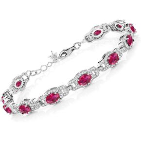Gem Stone King 925 Sterling Silver Red Created Ruby Tennis Bracelet For Women (14.60 Cttw, Oval 7 Inch, With 1 Inch Extender)