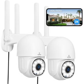 2PCS 2K Security Camera Outdoor No Monthly Fee, 2.4G/5G WiFi 4MP Surveillance Cameras, Ai Human Detection, Auto-tracking, Two-way Audio, IP66 Waterproof, Color Night Vision, Multiuser Sharing