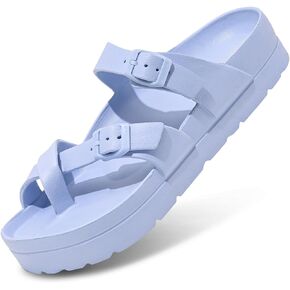 Women's Platform Sandals - Arch Support, Comfortable Foam Slides with Adjustable Buckle, Lightweight Thick Soles | Ultra Cushion