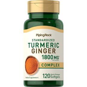 Piping Rock Turmeric and Ginger Supplement 1800mg | 120 Softgels | with Black Pepper Extract and Astragalus | Standardized Complex | Non-GMO, Gluten Free
