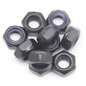 binifiMux 10Pcs M10 x 1.5mm Black Hex Nylon Insert Self Lock Nuts, Carbon Steel, Zinc Plated