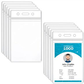 10 Pcs ID Card Name Badge Holder Clear Vertical Waterproof Plastic Name Tag Badge Holder for Office, School, Event, Conference
