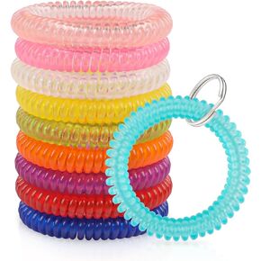 Uniclife 10 Color Wristlet Keychain Flexible Plastic Spring Spiral Coil Key Holder with Key Ring Chain Holder Stretchable Clear Wristband Bracelet Hair Tie for ID Badge Sauna Gym and Outdoor Sports