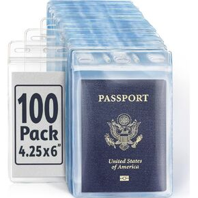 EcoEarth 4x6 Inch Passport & Card Holders with Soft Edge (Clear, 100 Pack), Extra Large (XXL) Vertical ID Holder, Resealable and Waterproof Identification Name Card Holder