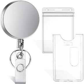 Selizo Retractable Badge Holder with Keychain Ring Clip Metal Badge Reel with Plastic ID Holder and Heavy Duty Name Card Holder for ID Card Key Card Carabiner Work Badge