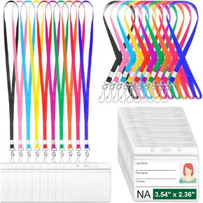 100 Pcs Cruise Lanyard for Ship Cards and 100 Pcs Horizontal ID Badge Holder Set Colorful Cruise Lanyard for Ship Cards with Clip PVC Waterproof ID Card Holder Clear Name Tags Badge Holders