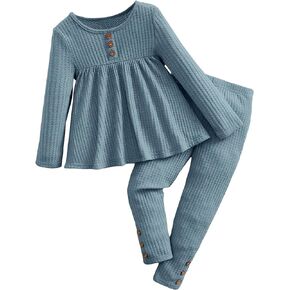 Floerns Girl's long sleeve rib knit peplum tee top with pants set 2 piece outfit