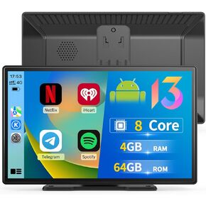 ستيريو سيارة CarPlay Android Auto Android 13 مقاس 9 بوصات، 8 النواة، ذاكرة الوصول العشوائي 4 جيجابايت + ذاكرة الوصول العشوائي 64 جيجابايت، دعم بطاقة Netflix TF، بلوتوث YouTube Tictok، راديو السيارة بشاشة تعمل باللمس