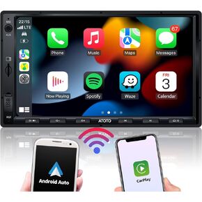 ATOTO F7XE ستيريو سيارة مزدوج الدين، راديو سيارة بشاشة تعمل باللمس 7 بوصة QLED، Carplay لاسلكي وAndroid Auto لاسلكي، وصلة مرآة، HD LRV، F7G2A7XE in Kuwait