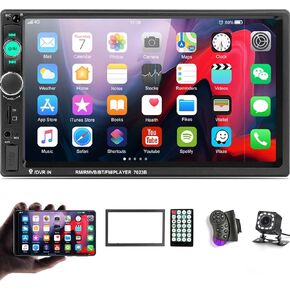 UNITOPSCI Double Din Car Stereo 7 Inch Touch Screen Car Audio Radio with Bluetooth Audio Hands-Free Calls Backup Camera FM Radio Receiver Car MP5 Player Support Mirror Link AUX-in USB TF Input