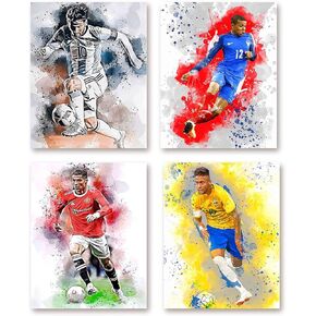 Nidemao Watercolor Famous Soccer Superstar Canvas Wall Art Prints,Inspirational Football Sports Posters for Boys Badroom,Living Room,Home Decor,Set of 4 - Unframed (8x10inch)