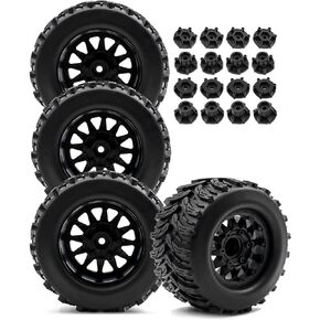 12mm/14mm Hex RC Truck Tires Wheel for 1/10 Arrm a Granite Vorteks Big Rock,Rustler Stampede Hoss/Axia1 LOS1 Redcat Rc4wd,4pcs Rc Truck Tires,Black