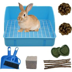 12Pcs Rabbit Litter Box for Cage, Bunny Potty Trainer Corner Guinea Pig Plastic Square Grate Toilet, Pet Bedding Litter Box for Small Animal Ferret Hamster Hedgehog (Blue)