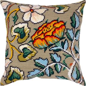 Brvsk Floral Embroidery Kit for Adults and Beginners — Maids of Honor by William Morris 16″ × 16″ with Clear, Precise Printed Design on Cotton Canvas; Includes 2 Needles, Yarn, and Easy-Read Chart