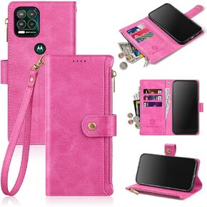 Antsturdy Motorola Moto G Stylus 5G Wallet case with Card Holder for Women Men,Moto G Stylus 5G Phone case RFID Blocking PU Leather Flip Shockproof Cover with Strap Zipper Credit Card Slots,Wine Red