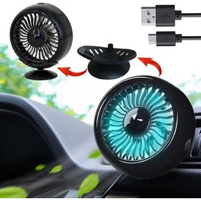 Kwak's Mini Fan for Car Air Vent Mount Fan with LED Light ABS Fan Sticker Mount Car Cooling Fan,for car home office (Black)
