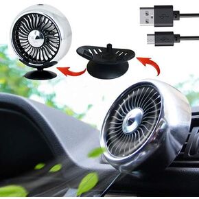 Kwak's Mini Fan لمروحة تثبيت تهوية السيارة مع ضوء LED ABS مروحة ملصق جبل مروحة تبريد السيارة، لمكتب السيارة والمنزل (أسود)