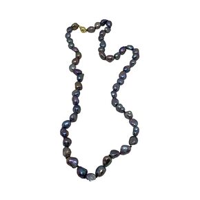Natural Baroque Black Pearl Gemstone Long Beaded Necklace
