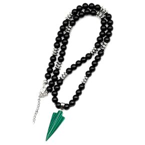ElisaJewelryArt - Natural Malachite Arrow Head Pendant Black Onyx Stone Beaded Necklace Genuine Gemstone Abundance Stone Clasp Closure Necklace Unisex Necklace (22, Malachite)