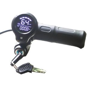 Bike Throttle Grip, 36V 48V Electric Bicycle Scooter Twist Throttle Grips with LCD Display Screen Handle with Key Lock