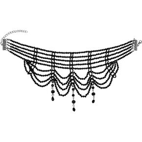 NSLS White/Black Gothic Baroque Style Women's Choker Necklace Statement Crystal Tassel Beads Alloy Classic Necklace Jewelry Party Gift for Girls Women
