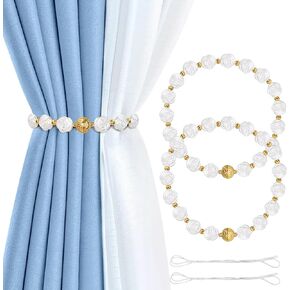 AULEEP Camellia Magnetic Curtain Tiebacks, 2 Pack Flower Magnetic Curtain Tie Backs, Magnetic Curtain Holdbacks with Double Elastic Cord for Thin or Thick Home Hotel Office Curtains（White）