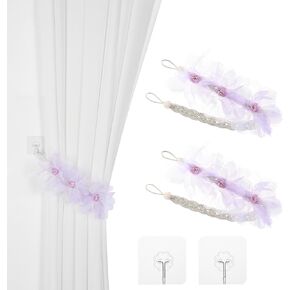 SUQ I OME 1 Pair of Artificial Flower Curtain Tieback Holdback Clip for Window Decoration with Hook (LightGreen)