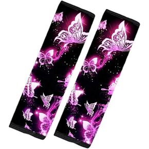 Universal Car Seat Belt Pads Cover,Pink Butterfly Print Seatbelt Shoulder Strap Covers Harness Pad for Womwen Girl