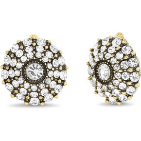 Badgley Mischka Antiqued Finish Round Rhinestone Clip On Stud Earrings for Women