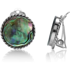 Silvershake 15MM Cabochon Stones 925 Sterling Silver Rope Round Disc Clip on Earrings Jewelry for Women