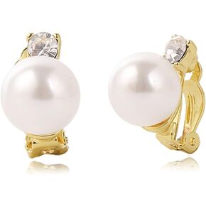 Pearl Clip on Earrings for Women Freshwater Baroque Pearl Dangle Drop Earrings Non Pierced 14K Gold Plated Oval Earrings White Imitation Pearl Earrings Fashion Wedding Minimalist Jewelry