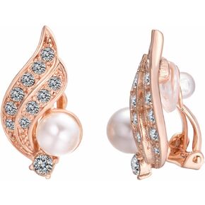Yoursfs Pearl Clip on Earrings Cubic Zirconia Faux Pearl Dangle Earrings for Women 18K Gold Plated Non Pierced Earrings