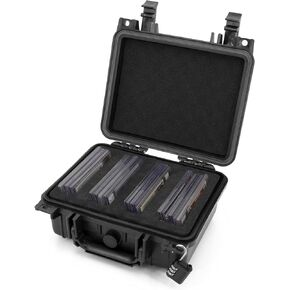 CASEMATIX Graded Card Storage Box Compatible with 22 BGS 35 FGS 29 PSA Graded Sports Cards or 100+ Sleeve Top Loaders, Waterproof Graded Card Case with Customizable Foam and Padlock