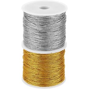 PATIKIL Total 62yard Metallic Cord Set, 2Rolls 0.7mm Dia Tinsel Ornament String Thread for Craft Beading Jewelry Making Gift Wrapping Decoration, Gold,Silver