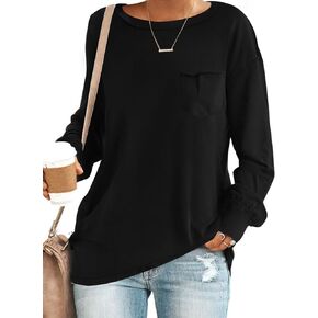 SENSERISE Womens Crewneck Sweatshirts Long Sleeve Tops with Pockets Casual Loose Fit Tee Tops