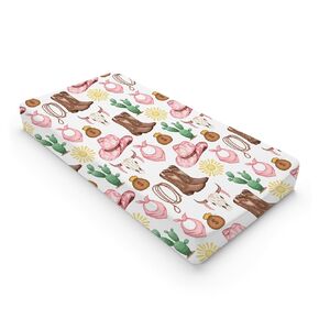 Western Cowgirl Baby Changing Pad Cover for Boys & Girls 32''x16'' Desert Cowboy Hat Boot Sun Cactus Unisex Fitted Changing Table Mats Sheets Soft Breathable Cradle & Bassinet Sheets Pink